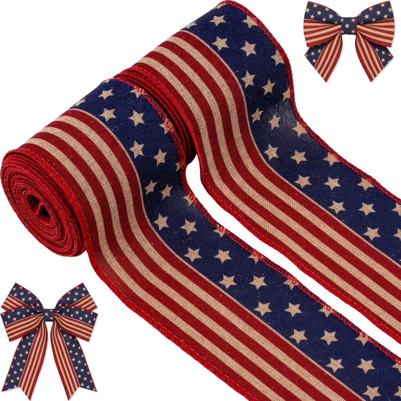 American Flag Ribbon 2.5" x 10 Yards (2 Rolls) – Patriotic Red, White & Blue Stars & Stripes Ribbon for 4th of July Wreaths, Bows, Crafts, Party Decorations